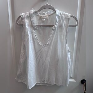 cloth & stone White V-Neck Ruffle-Trim Sleeveless Top
